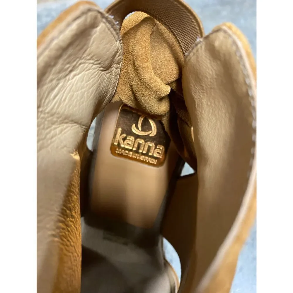 Kanna Tan Suede Basket Karneol Espadrille Platform Wedge NEW Size 36